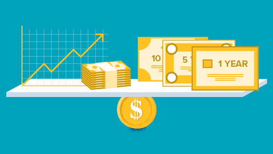 A seesaw balancing stocks, cash, and bonds.